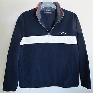 Navy Fleece Pullover Blue Red & White Colorblock M